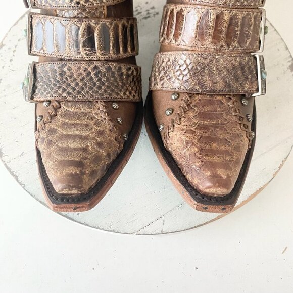 Lane SHOWDOWN Womens Cowboy Boots 8.5 Brown Short Western Cowgirl Lace-up Bootie - Picture 6 of 11